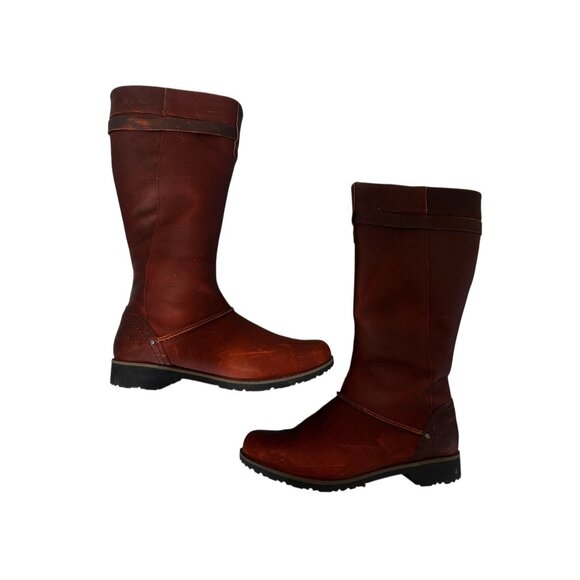 Sold Eddie Bauer Leather Tall Knee High Riding Boots 8 Women Brown Equestrian - Picture 15 of 16
